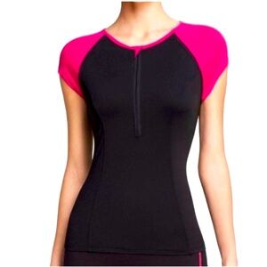 Spanx Cap Sleeve Activewear Top pink and black size Small